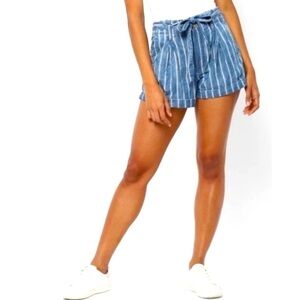 AMERICAN EAGLE Boho Blue White High-Waisted Striped Paperbag Waist Shorts Size 6